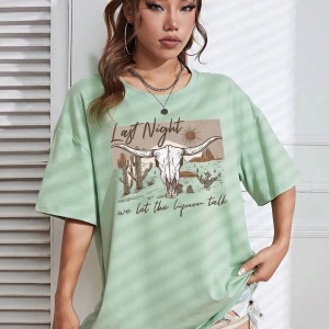 Karikatür ve Grafik tasarım Oversize T-shirt Cartoon/Letter serisi kod811