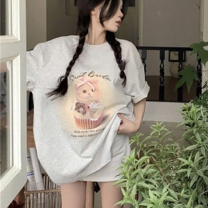 Karikatür ve Grafik tasarım Oversize T-shirt Cartoon/Letter serisi kod834