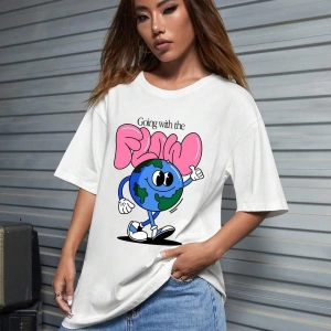 Karikatür ve Grafik tasarım Oversize T-shirt Cartoon/Letter serisi kod866