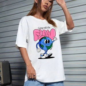 Karikatür ve Grafik tasarım Oversize T-shirt Cartoon/Letter serisi kod866