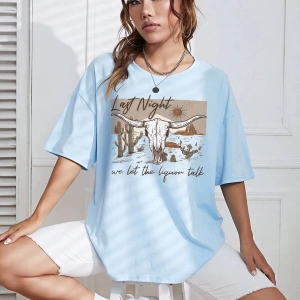 Karikatür ve Grafik tasarım Oversize T-shirt Cartoon/Letter serisi kod883