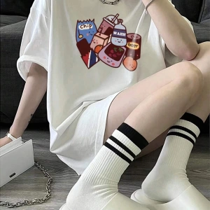 Karikatür ve Grafik tasarım Oversize T-shirt Cartoon/Letter serisi kod907