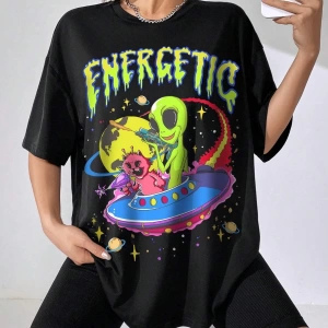 Karikatür ve Grafik tasarım Oversize T-shirt Cartoon/Letter serisi kod91