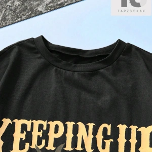 Kartal ve Slogan Grafikli Düşük Omuz Tişört