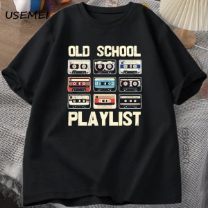 Kaset Müzik Eski Okul T-shirt Çalma Listesi Dijital Tshirt Pamuk Kısa Kollu Yuvarlak Boyun Te 2892