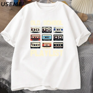 Kaset Müzik Eski Okul T-shirt Çalma Listesi Dijital Tshirt Pamuk Kısa Kollu Yuvarlak Boyun Te 2892