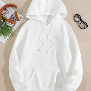 Katı Kanguru Cepli İpli Kapüşonlu Üst Beyaz