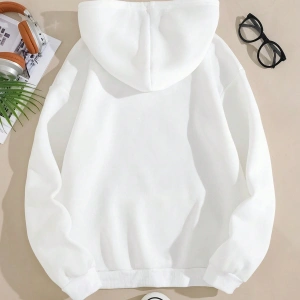 Katı Kanguru Cepli İpli Kapüşonlu Üst Beyaz