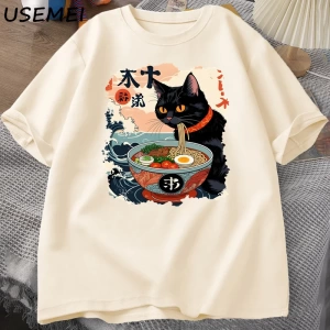 Kawaii Kedi Anime Tshirt Ramen Japon Komik Grafik Tee Kawaii Şehriye Kedi TeeAdam kıs 2800