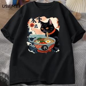 Kawaii Kedi Anime Tshirt Ramen Japon Komik Grafik Tee Kawaii Şehriye Kedi TeeAdam kıs 2800