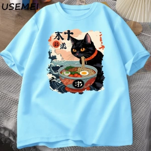 Kawaii Kedi Anime Tshirt Ramen Japon Komik Grafik Tee Kawaii Şehriye Kedi TeeAdam kıs 2800