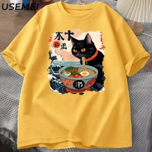 Kawaii Kedi Anime Tshirt Ramen Japon Komik Grafik Tee Kawaii Şehriye Kedi TeeAdam kıs 2800