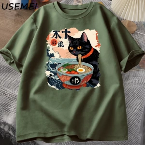 Kawaii Kedi Anime Tshirt Ramen Japon Komik Grafik Tee Kawaii Şehriye Kedi TeeAdam kıs 2800