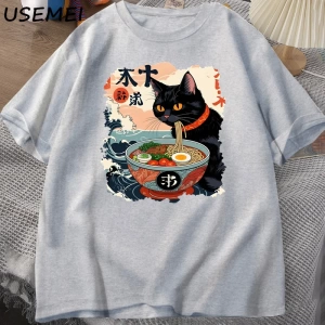 Kawaii Kedi Anime Tshirt Ramen Japon Komik Grafik Tee Kawaii Şehriye Kedi TeeAdam kıs 2800