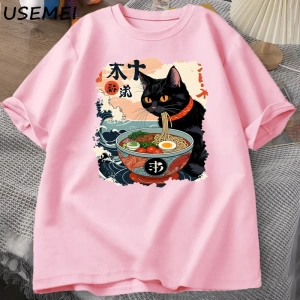 Kawaii Kedi Anime Tshirt Ramen Japon Komik Grafik Tee Kawaii Şehriye Kedi TeeAdam kıs 2800