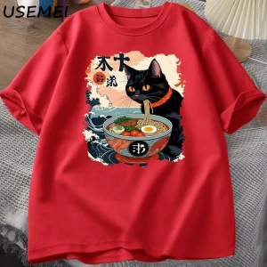 Kawaii Kedi Anime Tshirt Ramen Japon Komik Grafik Tee Kawaii Şehriye Kedi TeeAdam kıs 2800