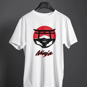 Kawasaki Ninja Motosiklet Beyaz T-shirt