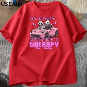 Kaybeden olsun biz gidiyor terapi rakun komik T Shirt Trendy Y2k zihinsel sağlık T Shirt erke 3046