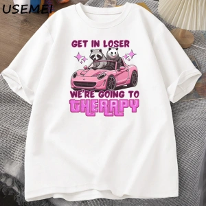 Kaybeden olsun biz gidiyor terapi rakun komik T Shirt Trendy Y2k zihinsel sağlık T Shirt erke 3046