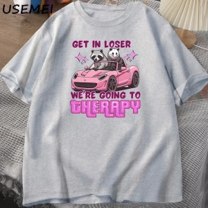 Kaybeden olsun biz gidiyor terapi rakun komik T Shirt Trendy Y2k zihinsel sağlık T Shirt erke 3046