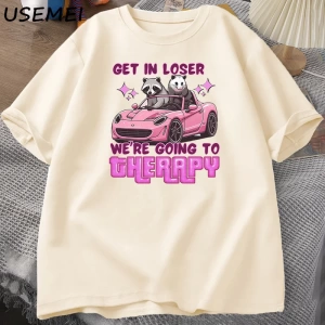 Kaybeden olsun biz gidiyor terapi rakun komik T Shirt Trendy Y2k zihinsel sağlık T Shirt erke 3046