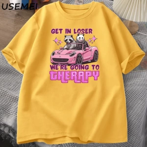 Kaybeden olsun biz gidiyor terapi rakun komik T Shirt Trendy Y2k zihinsel sağlık T Shirt erke 3046