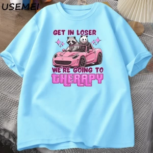 Kaybeden olsun biz gidiyor terapi rakun komik T Shirt Trendy Y2k zihinsel sağlık T Shirt erke 3046