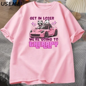 Kaybeden olsun biz gidiyor terapi rakun komik T Shirt Trendy Y2k zihinsel sağlık T Shirt erke 3046