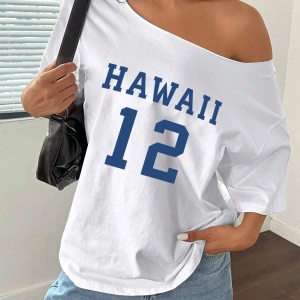 Kayık Yaka Hawaii Baskılı Oversize %100 Pamuk