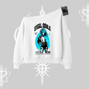 Kayık Yaka Sweatshirt Anime Cyberpunk Kız Baskılı