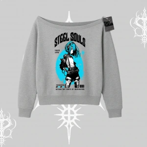Kayık Yaka Sweatshirt Anime Cyberpunk Kız Baskılı