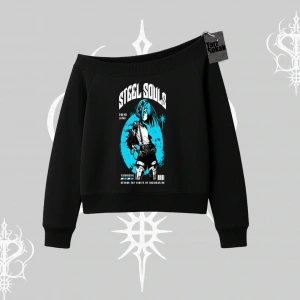 Kayık Yaka Sweatshirt Anime Cyberpunk Kız Baskılı