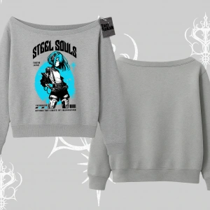 Kayık Yaka Sweatshirt Anime Cyberpunk Kız Baskılı