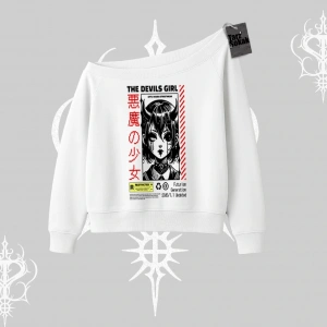 Kayık Yaka Sweatshirt Anime Devils Girl Japanese Style Baskılı