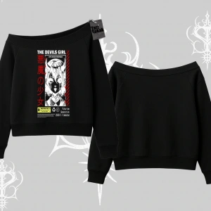 Kayık Yaka Sweatshirt Anime Devils Girl Japanese Style Baskılı