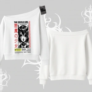 Kayık Yaka Sweatshirt Anime Devils Girl Japanese Style Baskılı
