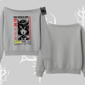 Kayık Yaka Sweatshirt Anime Devils Girl Japanese Style Baskılı