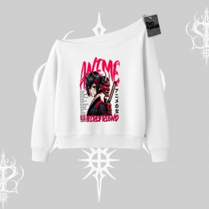 Kayık Yaka Sweatshirt Anime Girlfriend Kırmızı