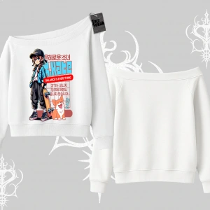 Kayık Yaka Sweatshirt Anime Hiker Girl Balance Is Everything Baskılı