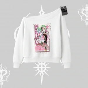 Kayık Yaka Sweatshirt Anime Kawaii Japon Kız Desenli