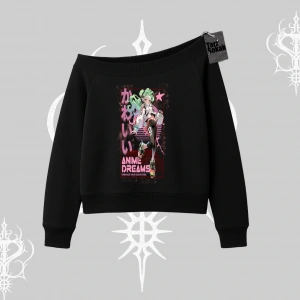 Kayık Yaka Sweatshirt Anime Kawaii Japon Kız Desenli