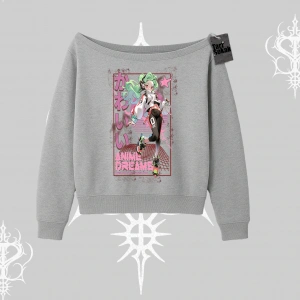 Kayık Yaka Sweatshirt Anime Kawaii Japon Kız Desenli