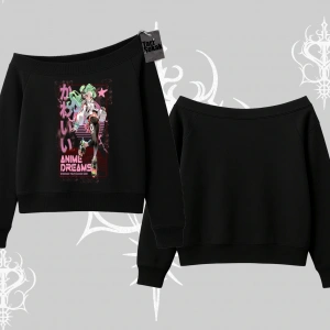 Kayık Yaka Sweatshirt Anime Kawaii Japon Kız Desenli