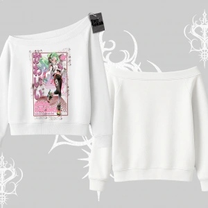 Kayık Yaka Sweatshirt Anime Kawaii Japon Kız Desenli