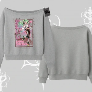 Kayık Yaka Sweatshirt Anime Kawaii Japon Kız Desenli