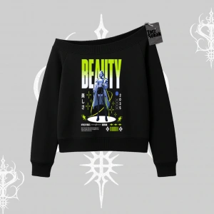 Kayık Yaka Sweatshirt Anime Unity Neon Detaylı Grafik Baskılı