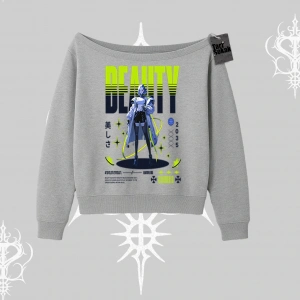 Kayık Yaka Sweatshirt Anime Unity Neon Detaylı Grafik Baskılı