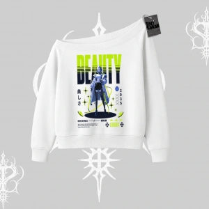 Kayık Yaka Sweatshirt Anime Unity Neon Detaylı Grafik Baskılı