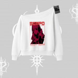 Kayık Yaka Sweatshirt Anime Waifu Kırmızı Grafik Desenli