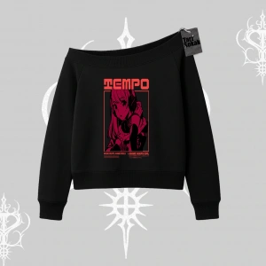 Kayık Yaka Sweatshirt Anime Waifu Kırmızı Grafik Desenli